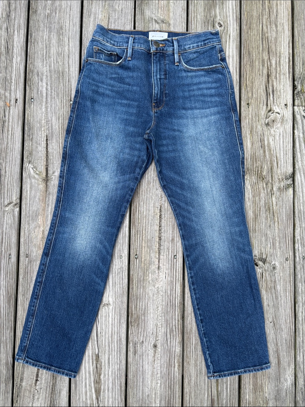 FRAME Le Pixie Sylvie Slender Straight Jeans High Rise Blue Crop Petite Size 26